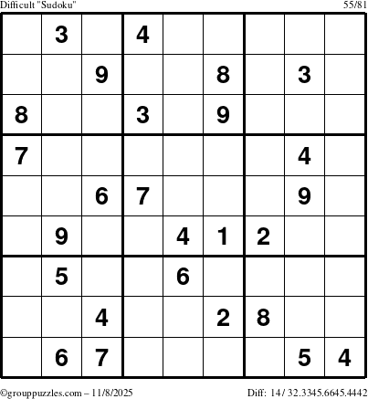 The grouppuzzles.com Difficult Sudoku puzzle for Saturday November 8, 2025