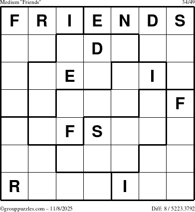 The grouppuzzles.com Medium Friends puzzle for Saturday November 8, 2025