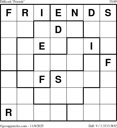 The grouppuzzles.com Difficult Friends puzzle for Saturday November 8, 2025