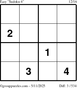 The grouppuzzles.com Easy Sudoku-4 puzzle for Sunday May 11, 2025