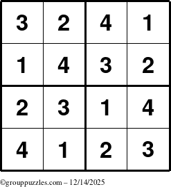 The grouppuzzles.com Answer grid for the Sudoku-4 puzzle for Sunday December 14, 2025