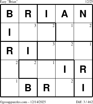 The grouppuzzles.com Easy Brian puzzle for Sunday December 14, 2025 with the first 3 steps marked