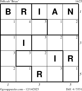 The grouppuzzles.com Difficult Brian puzzle for Sunday December 14, 2025 with all 4 steps marked