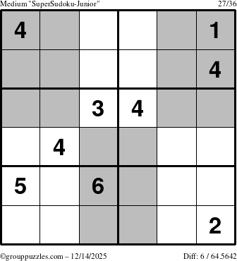 The grouppuzzles.com Medium SuperSudoku-Junior puzzle for Sunday December 14, 2025