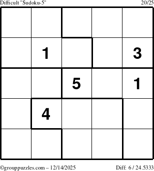 The grouppuzzles.com Difficult Sudoku-5 puzzle for Sunday December 14, 2025