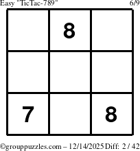 The grouppuzzles.com Easy TicTac-789 puzzle for Sunday December 14, 2025