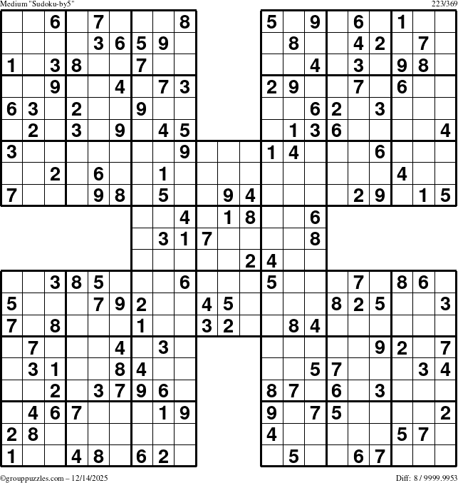 The grouppuzzles.com Medium Sudoku-by5 puzzle for Sunday December 14, 2025