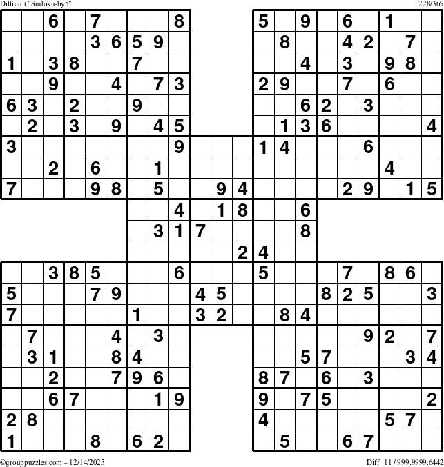 The grouppuzzles.com Difficult Sudoku-by5 puzzle for Sunday December 14, 2025