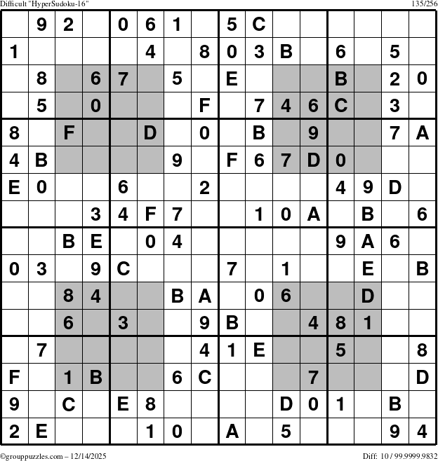The grouppuzzles.com Difficult HyperSudoku-16 puzzle for Sunday December 14, 2025
