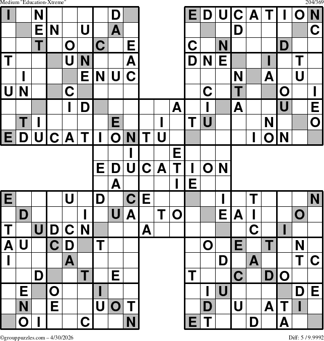 The grouppuzzles.com Medium Education-Xtreme puzzle for Thursday April 30, 2026
