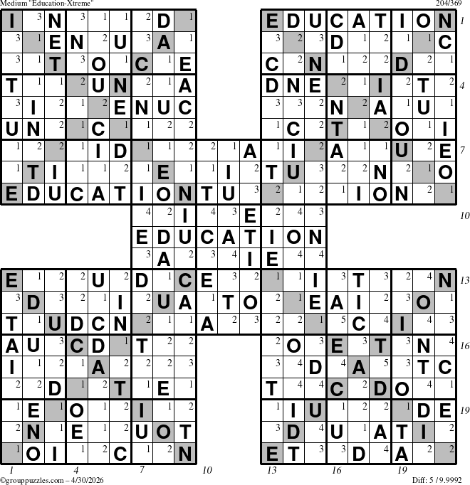 The grouppuzzles.com Medium Education-Xtreme puzzle for Thursday April 30, 2026 with all 5 steps marked