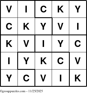 The grouppuzzles.com Answer grid for the Vicky puzzle for Tuesday November 25, 2025