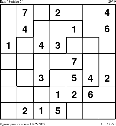 The grouppuzzles.com Easy Sudoku-7 puzzle for Tuesday November 25, 2025