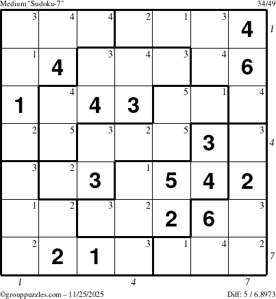 The grouppuzzles.com Medium Sudoku-7 puzzle for Tuesday November 25, 2025 with all 5 steps marked