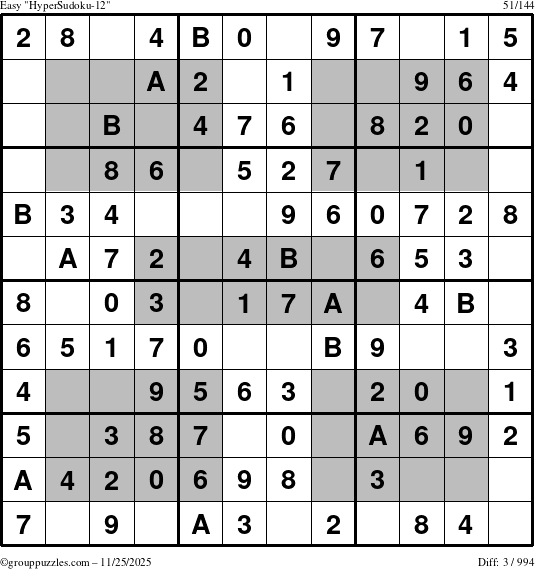 The grouppuzzles.com Easy HyperSudoku-12 puzzle for Tuesday November 25, 2025