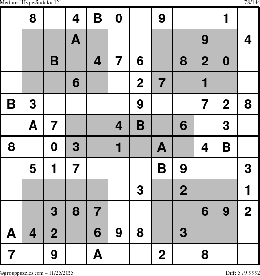 The grouppuzzles.com Medium HyperSudoku-12 puzzle for Tuesday November 25, 2025