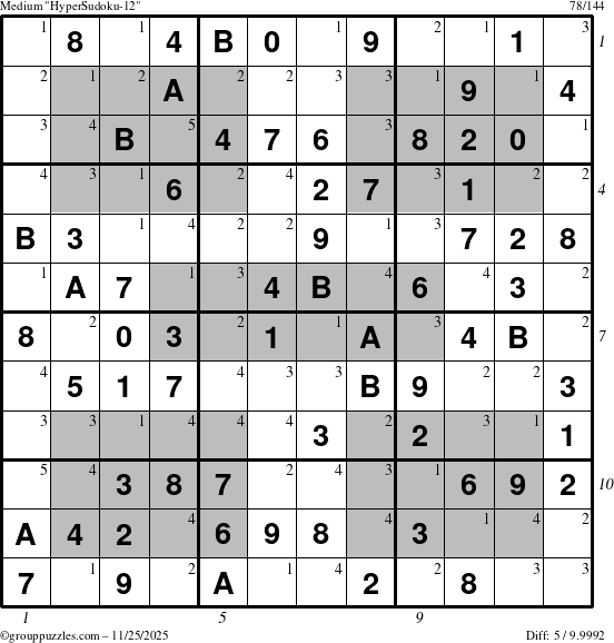 The grouppuzzles.com Medium HyperSudoku-12 puzzle for Tuesday November 25, 2025 with all 5 steps marked