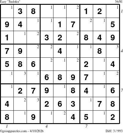 The grouppuzzles.com Easy Sudoku puzzle for Friday April 10, 2026 with all 3 steps marked