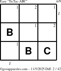 The grouppuzzles.com Easy TicTac-ABC puzzle for Wednesday November 5, 2025 with all 2 steps marked
