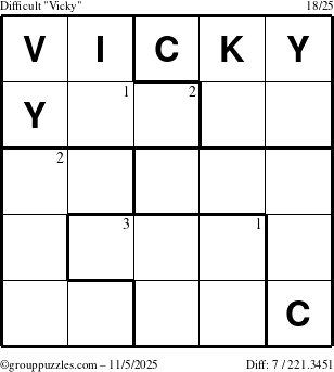 The grouppuzzles.com Difficult Vicky puzzle for Wednesday November 5, 2025 with the first 3 steps marked