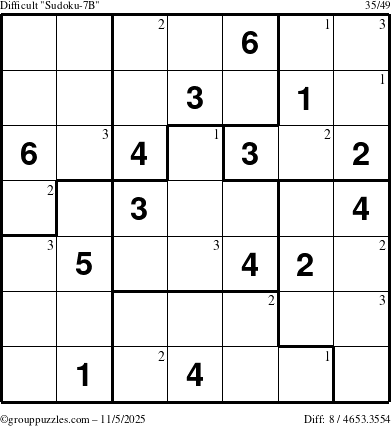 The grouppuzzles.com Difficult Sudoku-7B puzzle for Wednesday November 5, 2025 with the first 3 steps marked