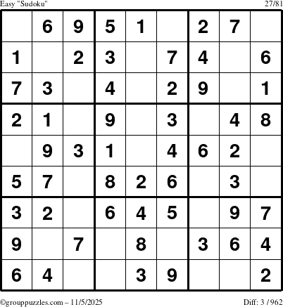 The grouppuzzles.com Easy Sudoku puzzle for Wednesday November 5, 2025