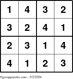 The grouppuzzles.com Answer grid for the Sudoku-4 puzzle for Saturday May 2, 2026