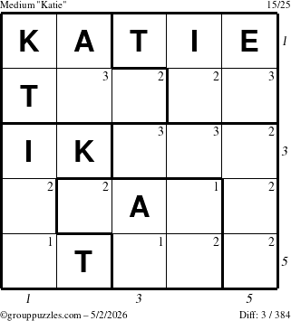 The grouppuzzles.com Medium Katie puzzle for Saturday May 2, 2026 with all 3 steps marked