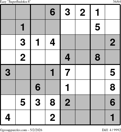 The grouppuzzles.com Easy SuperSudoku-8 puzzle for Saturday May 2, 2026