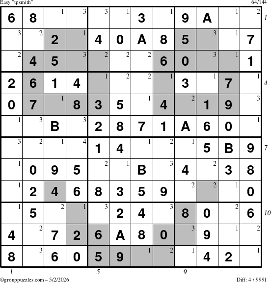 The grouppuzzles.com Easy tpsmith puzzle for Saturday May 2, 2026 with all 4 steps marked