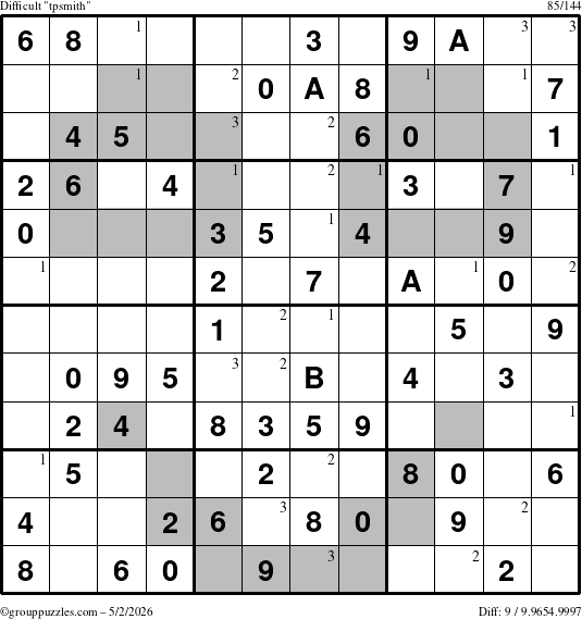 The grouppuzzles.com Difficult tpsmith puzzle for Saturday May 2, 2026 with the first 3 steps marked