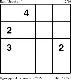 The grouppuzzles.com Easy Sudoku-4 puzzle for Tuesday August 12, 2025