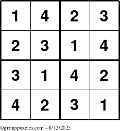 The grouppuzzles.com Answer grid for the Sudoku-4 puzzle for Tuesday August 12, 2025
