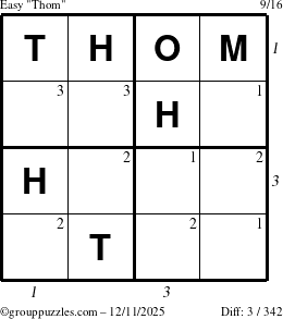 The grouppuzzles.com Easy Thom puzzle for Thursday December 11, 2025 with all 3 steps marked