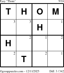 The grouppuzzles.com Easy Thom puzzle for Thursday December 11, 2025 with the first 3 steps marked