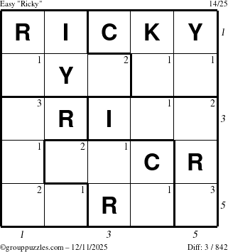 The grouppuzzles.com Easy Ricky puzzle for Thursday December 11, 2025 with all 3 steps marked