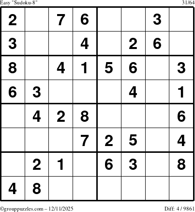 The grouppuzzles.com Easy Sudoku-8 puzzle for Thursday December 11, 2025