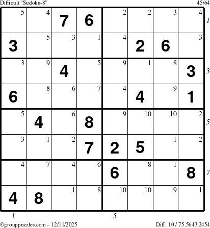 The grouppuzzles.com Difficult Sudoku-8 puzzle for Thursday December 11, 2025 with all 10 steps marked
