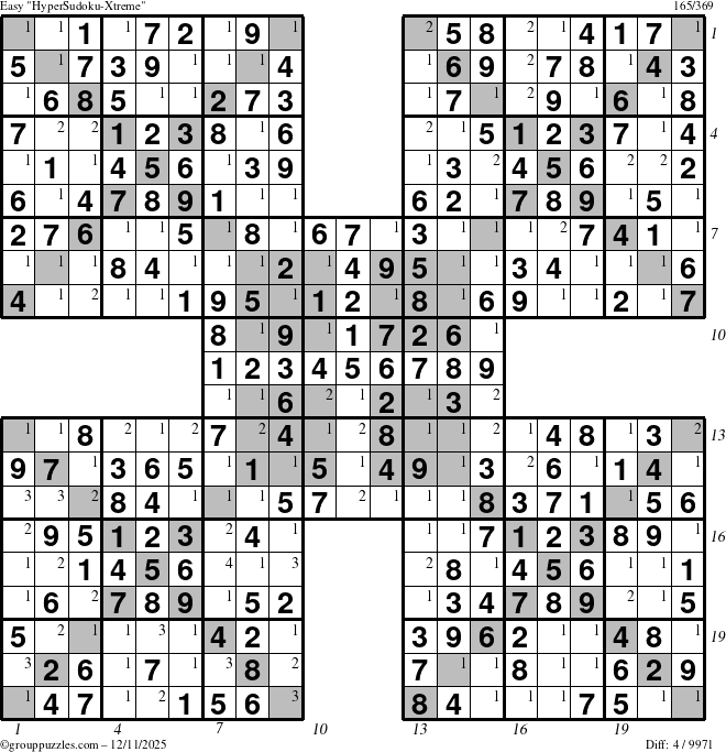 The grouppuzzles.com Easy cover-HyperXtreme puzzle for Thursday December 11, 2025, suitable for printing, with all 4 steps marked