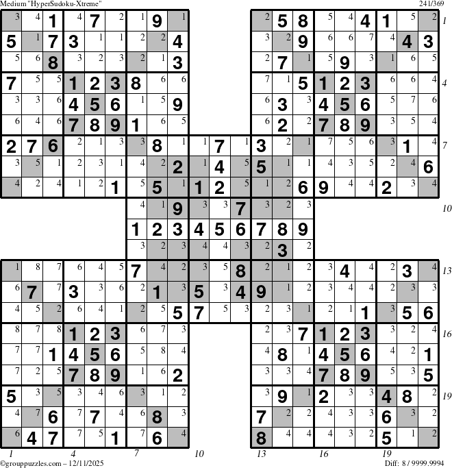 The grouppuzzles.com Medium cover-HyperXtreme puzzle for Thursday December 11, 2025, suitable for printing, with all 8 steps marked