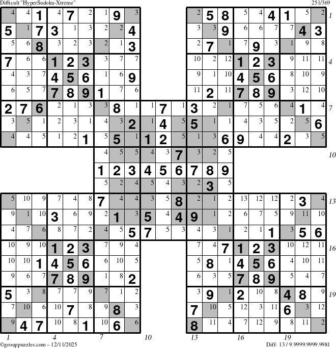 The grouppuzzles.com Difficult cover-HyperXtreme puzzle for Thursday December 11, 2025, suitable for printing, with all 13 steps marked