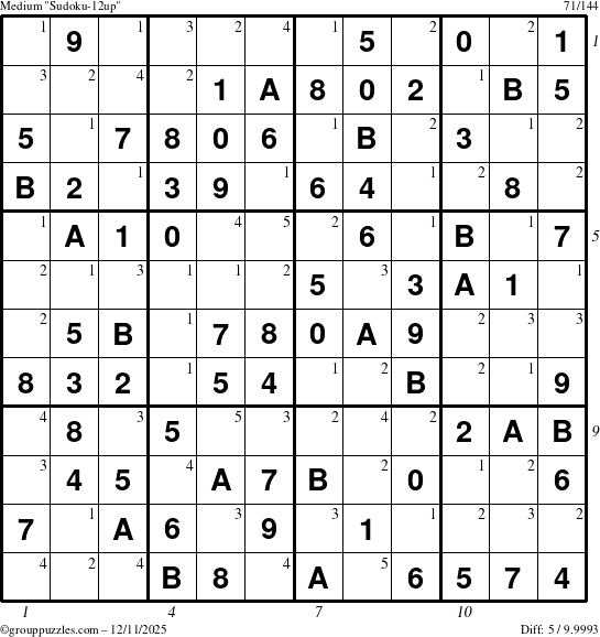 The grouppuzzles.com Medium Sudoku-12up puzzle for Thursday December 11, 2025, suitable for printing, with all 5 steps marked