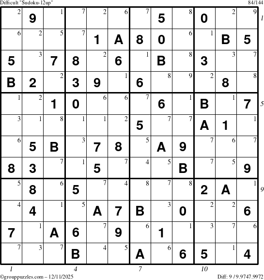 The grouppuzzles.com Difficult Sudoku-12up puzzle for Thursday December 11, 2025, suitable for printing, with all 9 steps marked