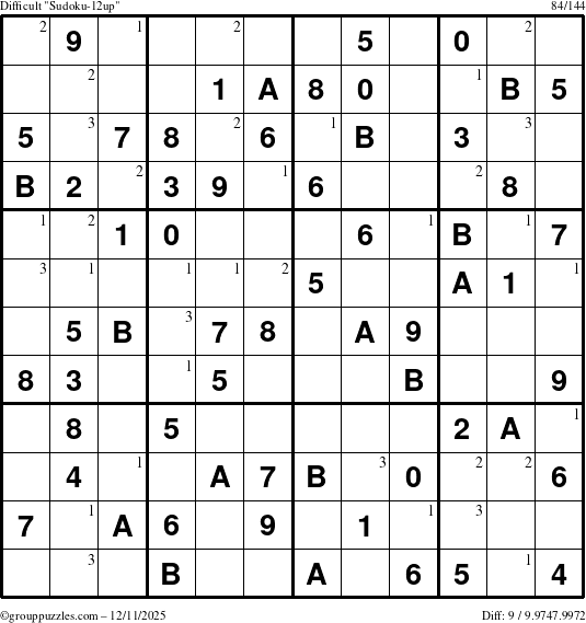 The grouppuzzles.com Difficult Sudoku-12up puzzle for Thursday December 11, 2025 with the first 3 steps marked
