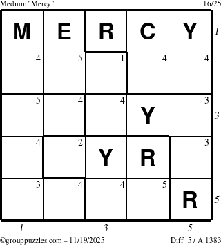 The grouppuzzles.com Medium Mercy puzzle for Wednesday November 19, 2025 with all 5 steps marked