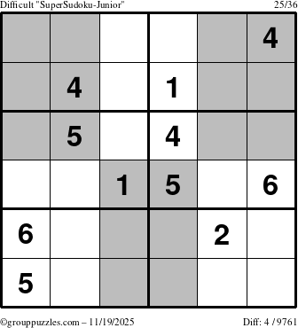 The grouppuzzles.com Difficult SuperSudoku-Junior puzzle for Wednesday November 19, 2025