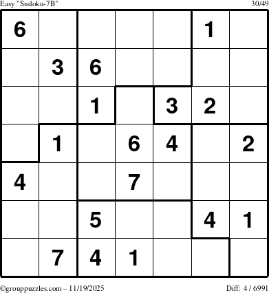 The grouppuzzles.com Easy Sudoku-7B puzzle for Wednesday November 19, 2025