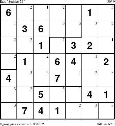 The grouppuzzles.com Easy Sudoku-7B puzzle for Wednesday November 19, 2025 with the first 3 steps marked