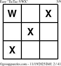 The grouppuzzles.com Easy TicTac-VWX puzzle for Wednesday November 19, 2025