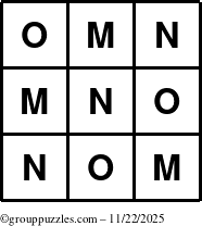 The grouppuzzles.com Answer grid for the TicTac-MNO puzzle for Saturday November 22, 2025
